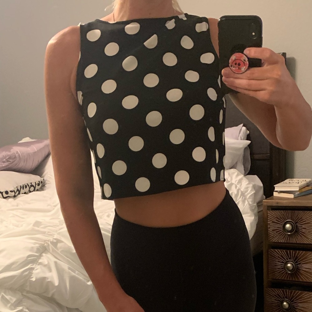 Miami black & white polka dot crop top.  Size M.